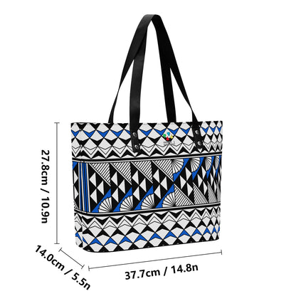 Sun and Rain in Blue Faux Leather Tote