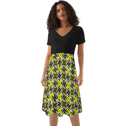 Sacred Winds in Yellow - Black Top Summer Dress
