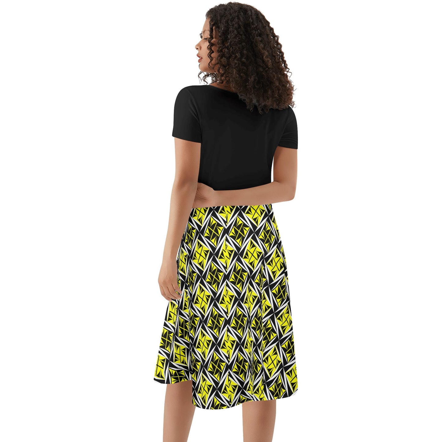 Sacred Winds in Yellow - Black Top Summer Dress