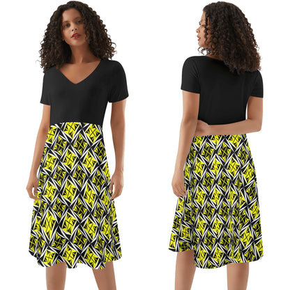 Sacred Winds in Yellow - Black Top Summer Dress