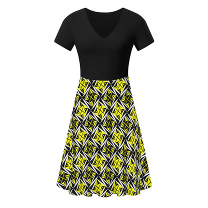 Sacred Winds in Yellow - Black Top Summer Dress