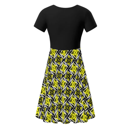 Sacred Winds in Yellow - Black Top Summer Dress