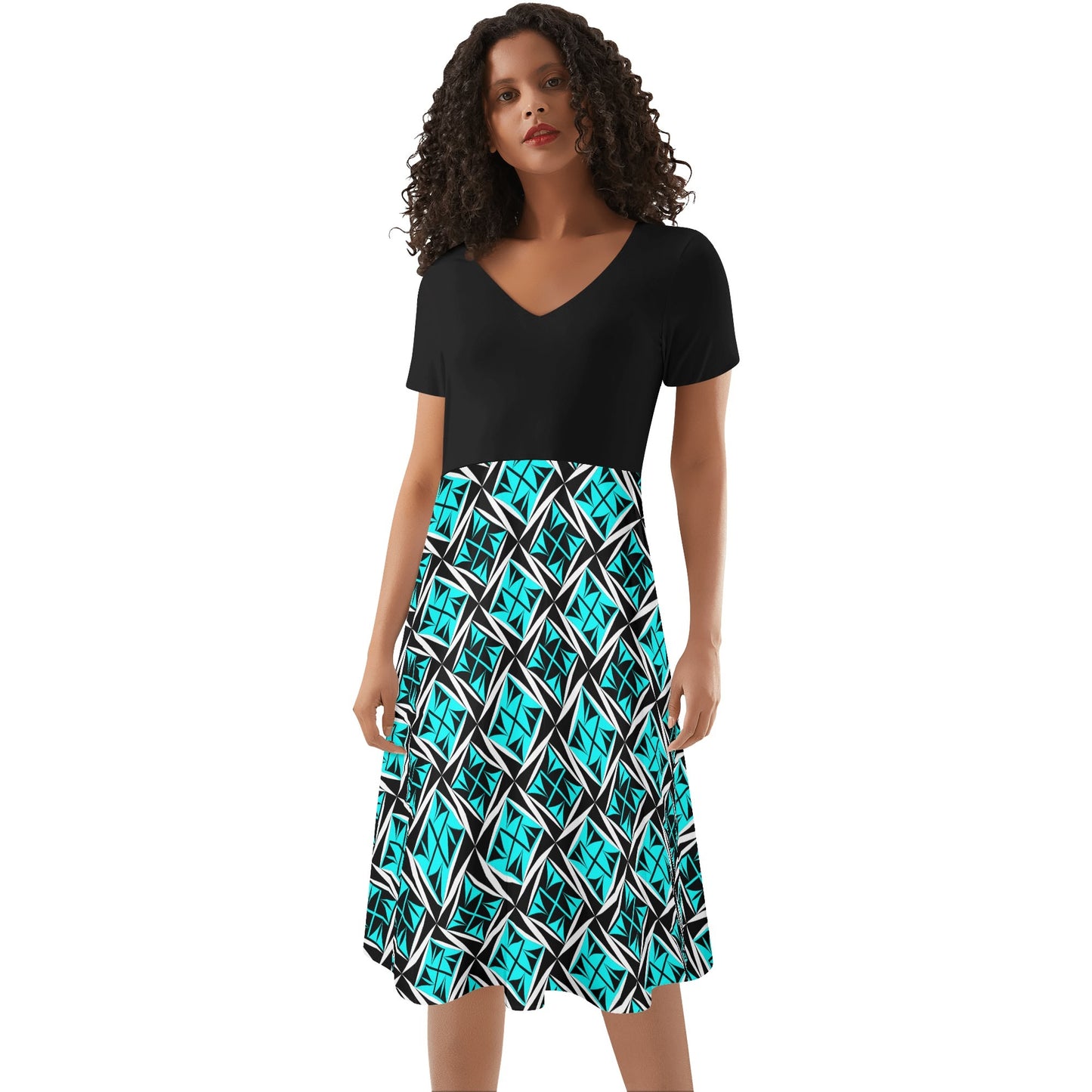 Sacred Winds in Turquoise - Black Top Summer Dress