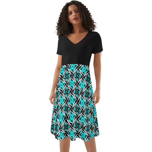 Sacred Winds in Turquoise - Black Top Summer Dress