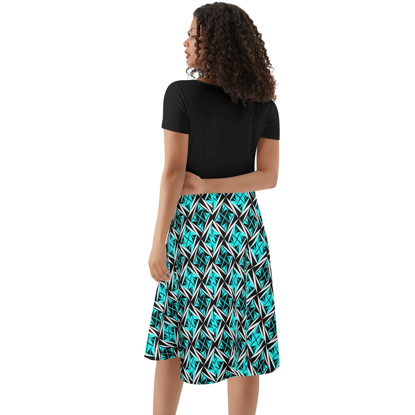 Sacred Winds in Turquoise - Black Top Summer Dress