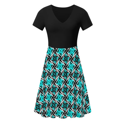 Sacred Winds in Turquoise - Black Top Summer Dress