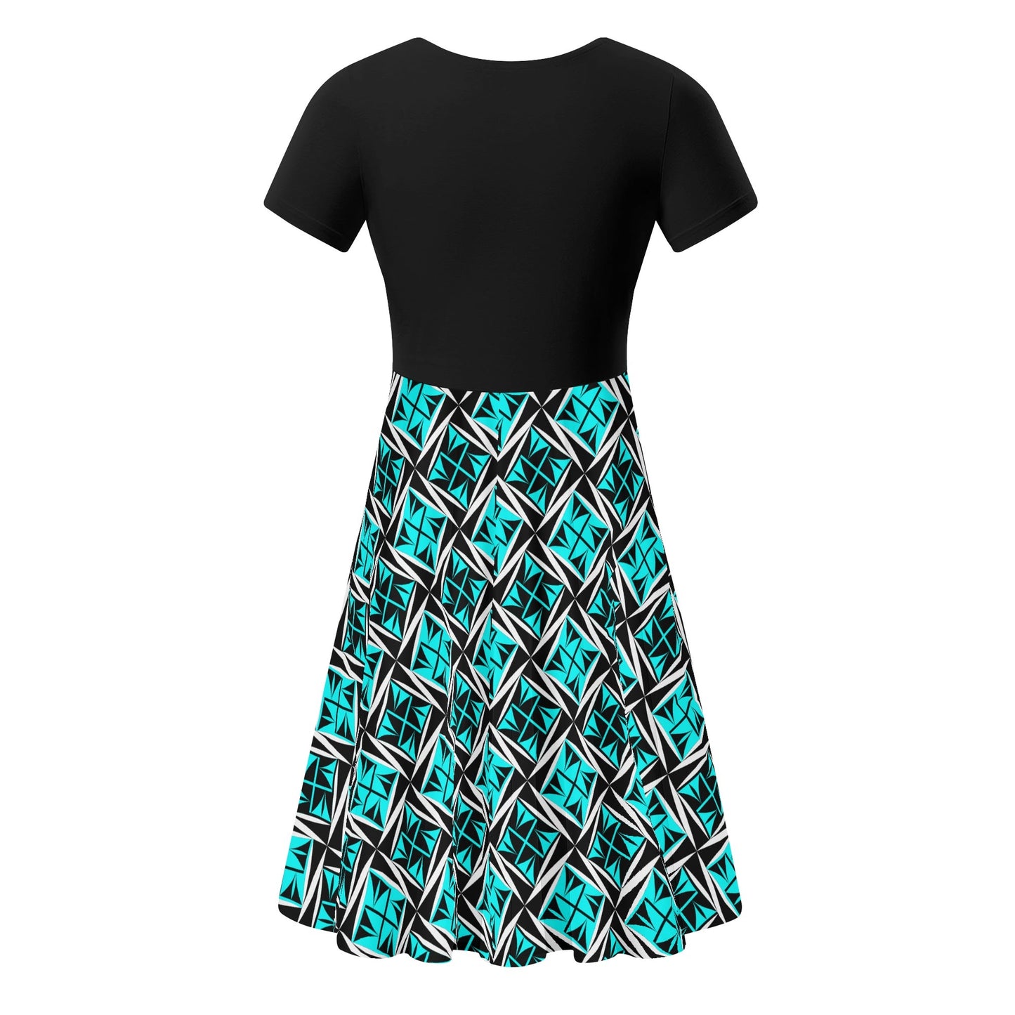Sacred Winds in Turquoise - Black Top Summer Dress