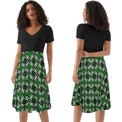 Sacred Winds in Green - Black Top Summer Dress