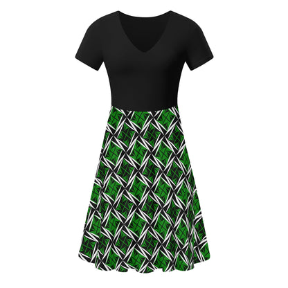 Sacred Winds in Green - Black Top Summer Dress