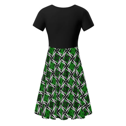 Sacred Winds in Green - Black Top Summer Dress