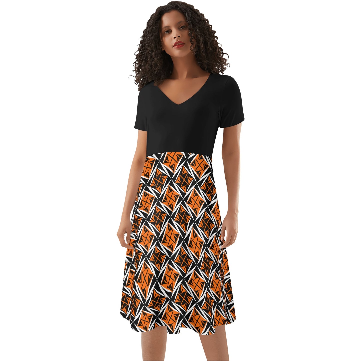 Sacred Winds in Orange - Black Top Summer Dress
