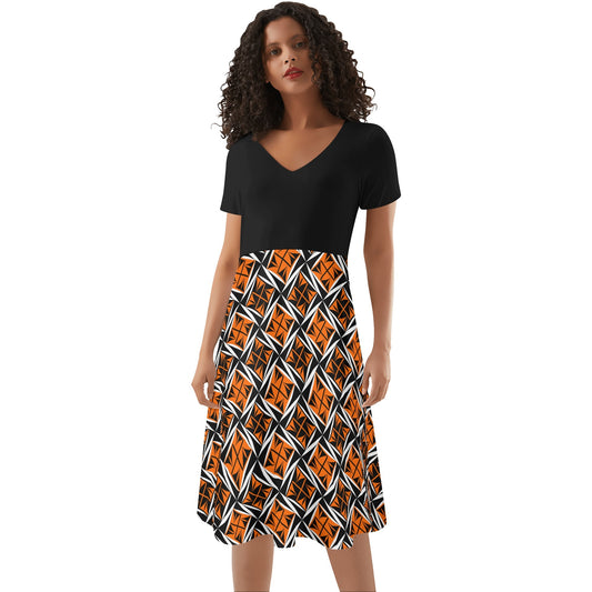 Sacred Winds in Orange - Black Top Summer Dress