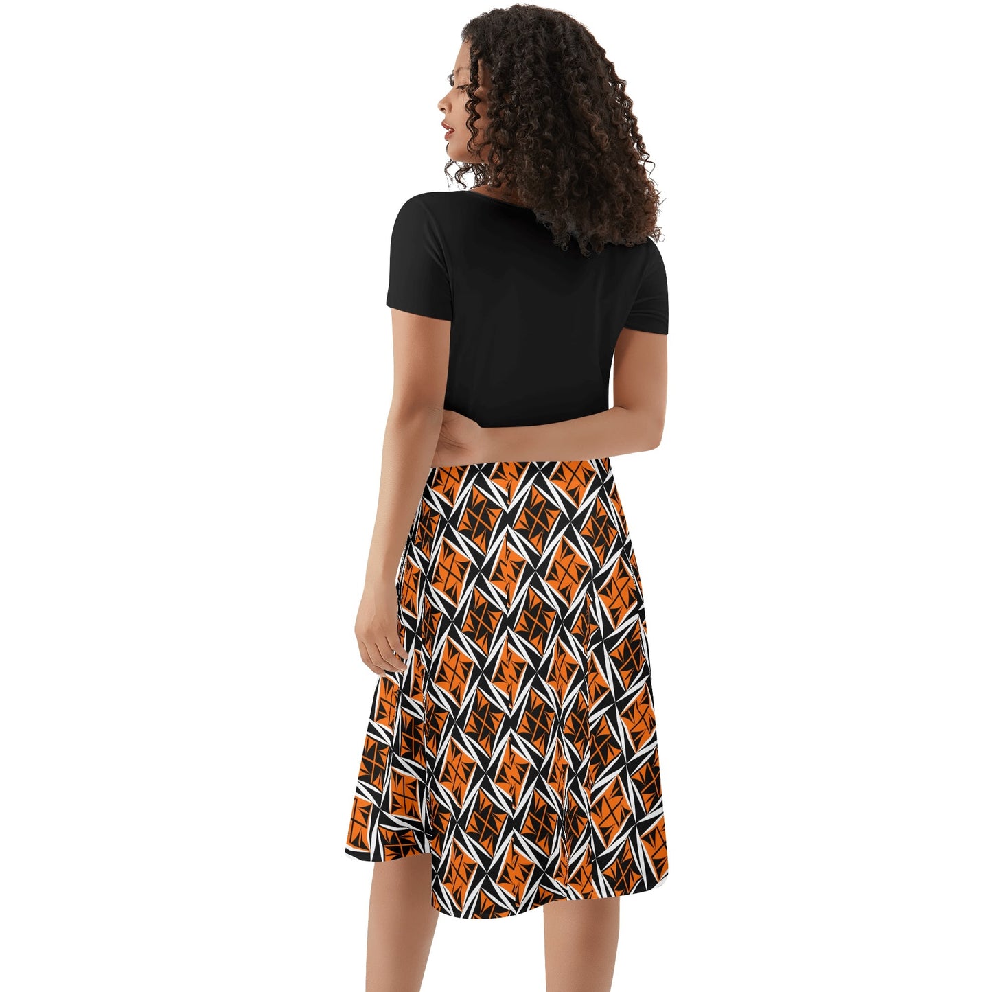 Sacred Winds in Orange - Black Top Summer Dress