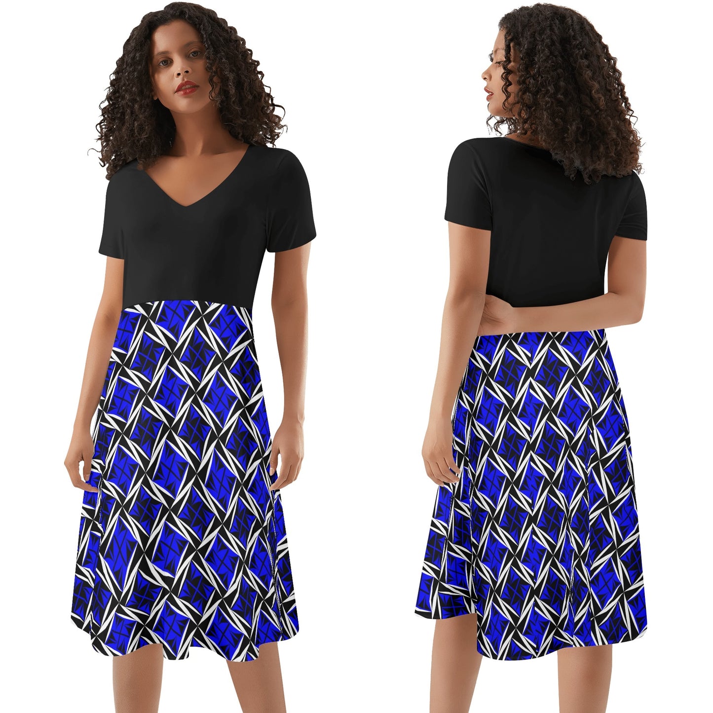 Sacred Winds in Blue - Black Top Summer Dress