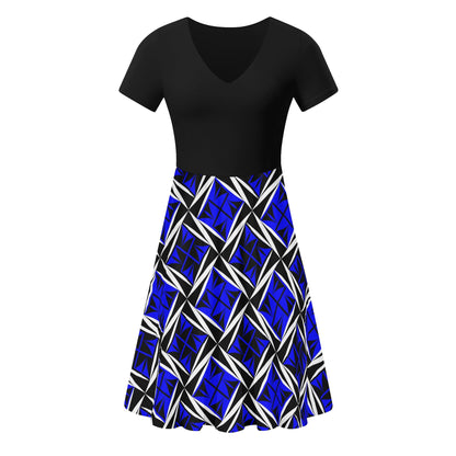 Sacred Winds in Blue 2 - Black Top Summer Dress