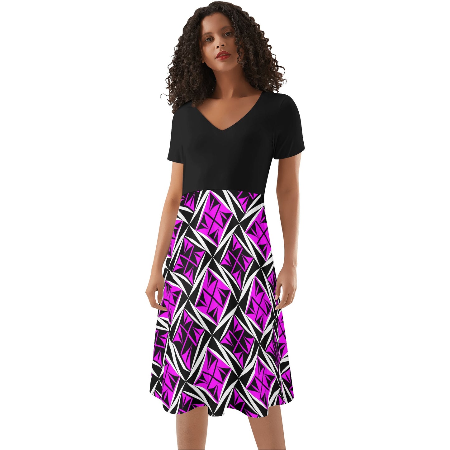 Sacred Winds in Pink 2 - Black Top Summer Dress