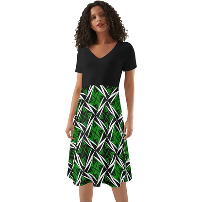 Sacred Winds in Green 2 - Black Top Summer Dress
