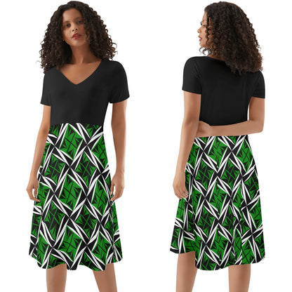 Sacred Winds in Green 2 - Black Top Summer Dress