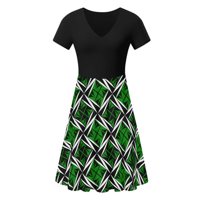 Sacred Winds in Green 2 - Black Top Summer Dress