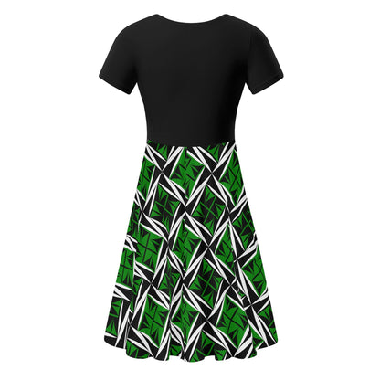 Sacred Winds in Green 2 - Black Top Summer Dress