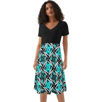 Sacred Winds in Turquoise 2 - Black Top Summer Dress