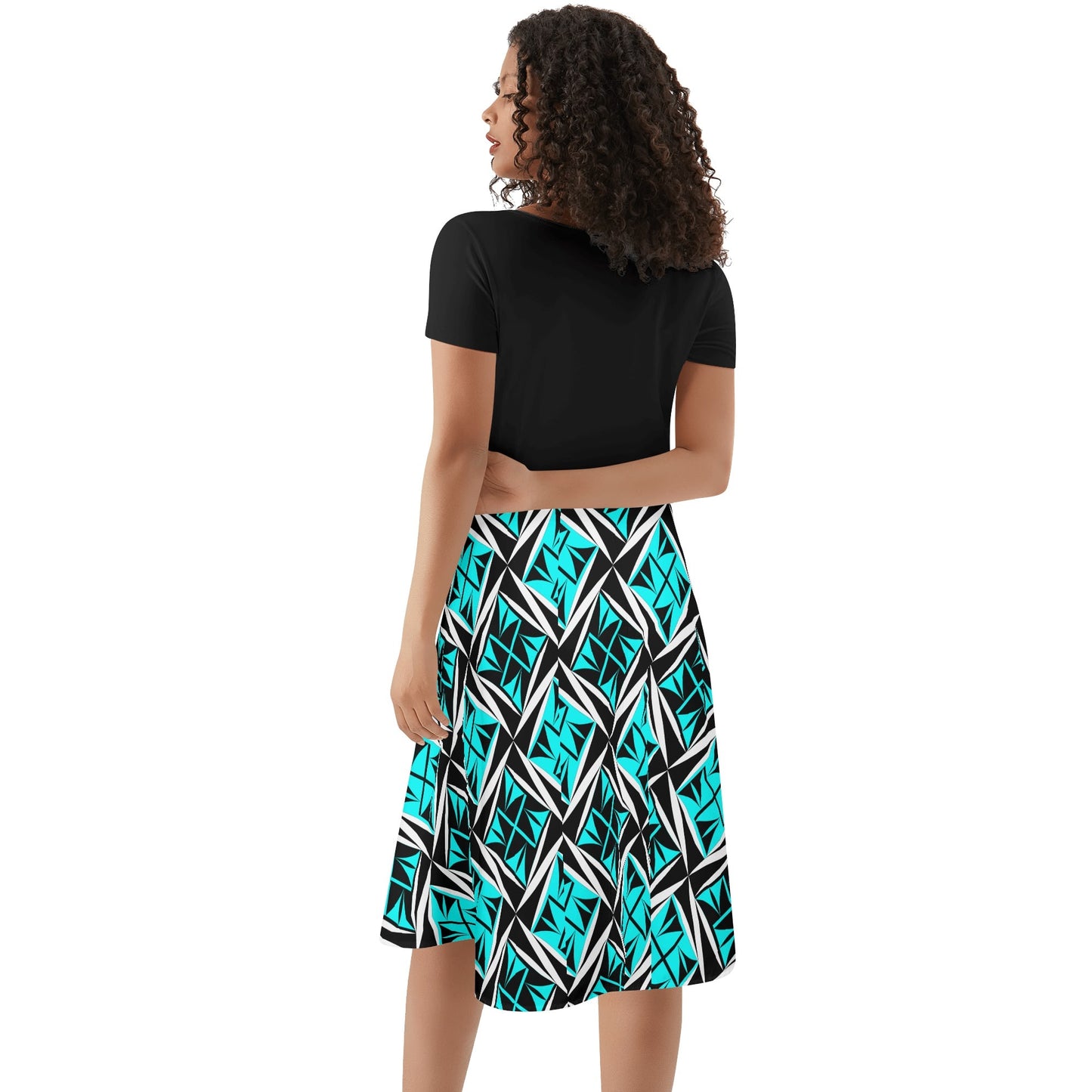Sacred Winds in Turquoise 2 - Black Top Summer Dress