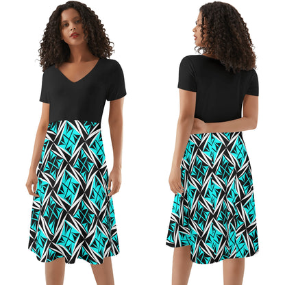 Sacred Winds in Turquoise 2 - Black Top Summer Dress