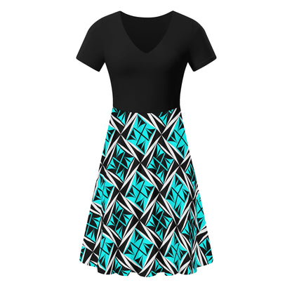 Sacred Winds in Turquoise 2 - Black Top Summer Dress
