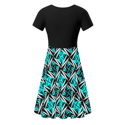 Sacred Winds in Turquoise 2 - Black Top Summer Dress