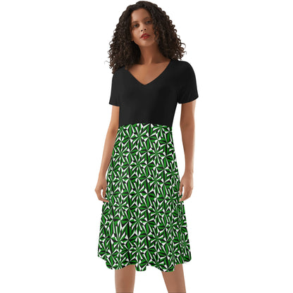 Desert Flowers in Green - Black Top Summer Dress