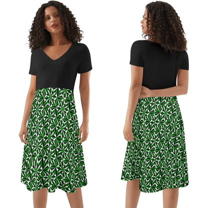 Desert Flowers in Green - Black Top Summer Dress
