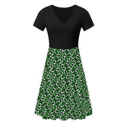 Desert Flowers in Green - Black Top Summer Dress