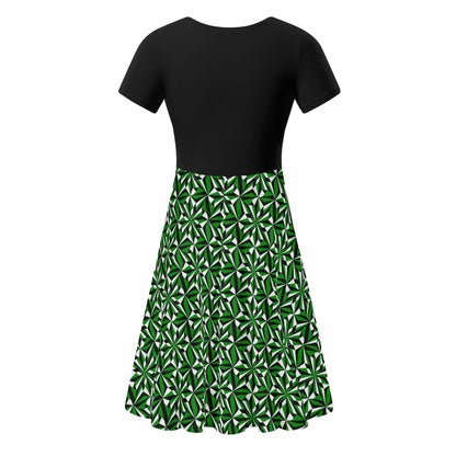 Desert Flowers in Green - Black Top Summer Dress