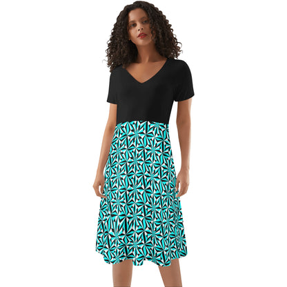 Desert Flowers in Turquoise - Black Top Summer Dress