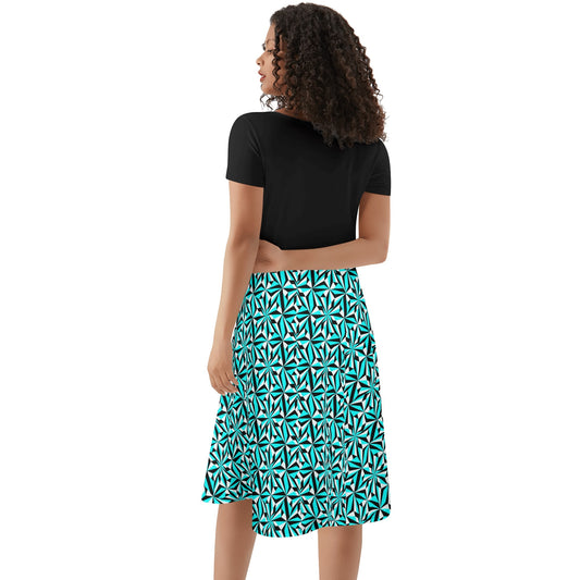 Desert Flowers in Turquoise - Black Top Summer Dress