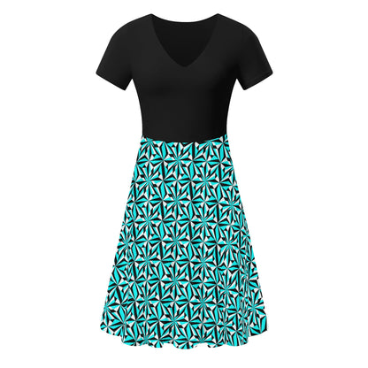 Desert Flowers in Turquoise - Black Top Summer Dress