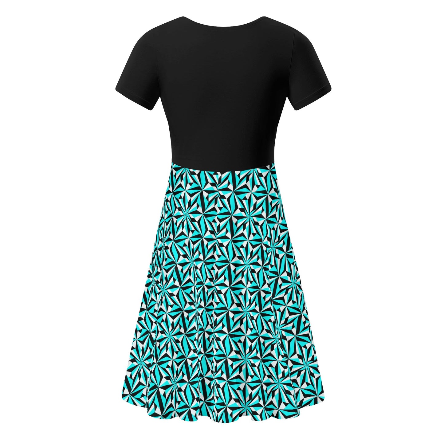 Desert Flowers in Turquoise - Black Top Summer Dress