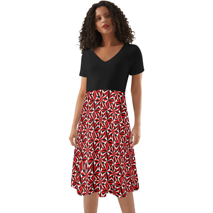 Desert Flowers in Red - Black Top Summer Dress