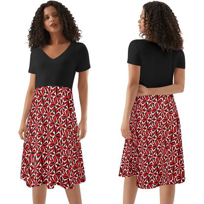 Desert Flowers in Red - Black Top Summer Dress