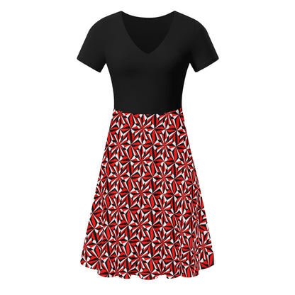 Desert Flowers in Red - Black Top Summer Dress