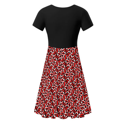 Desert Flowers in Red - Black Top Summer Dress