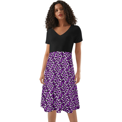 Desert Flowers in Purple - Black Top Summer Dress