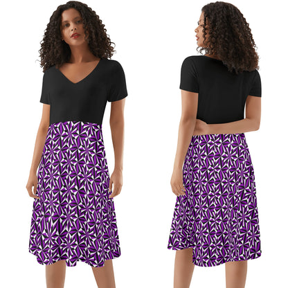 Desert Flowers in Purple - Black Top Summer Dress