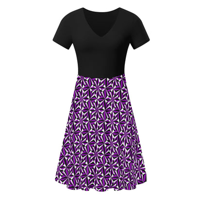 Desert Flowers in Purple - Black Top Summer Dress