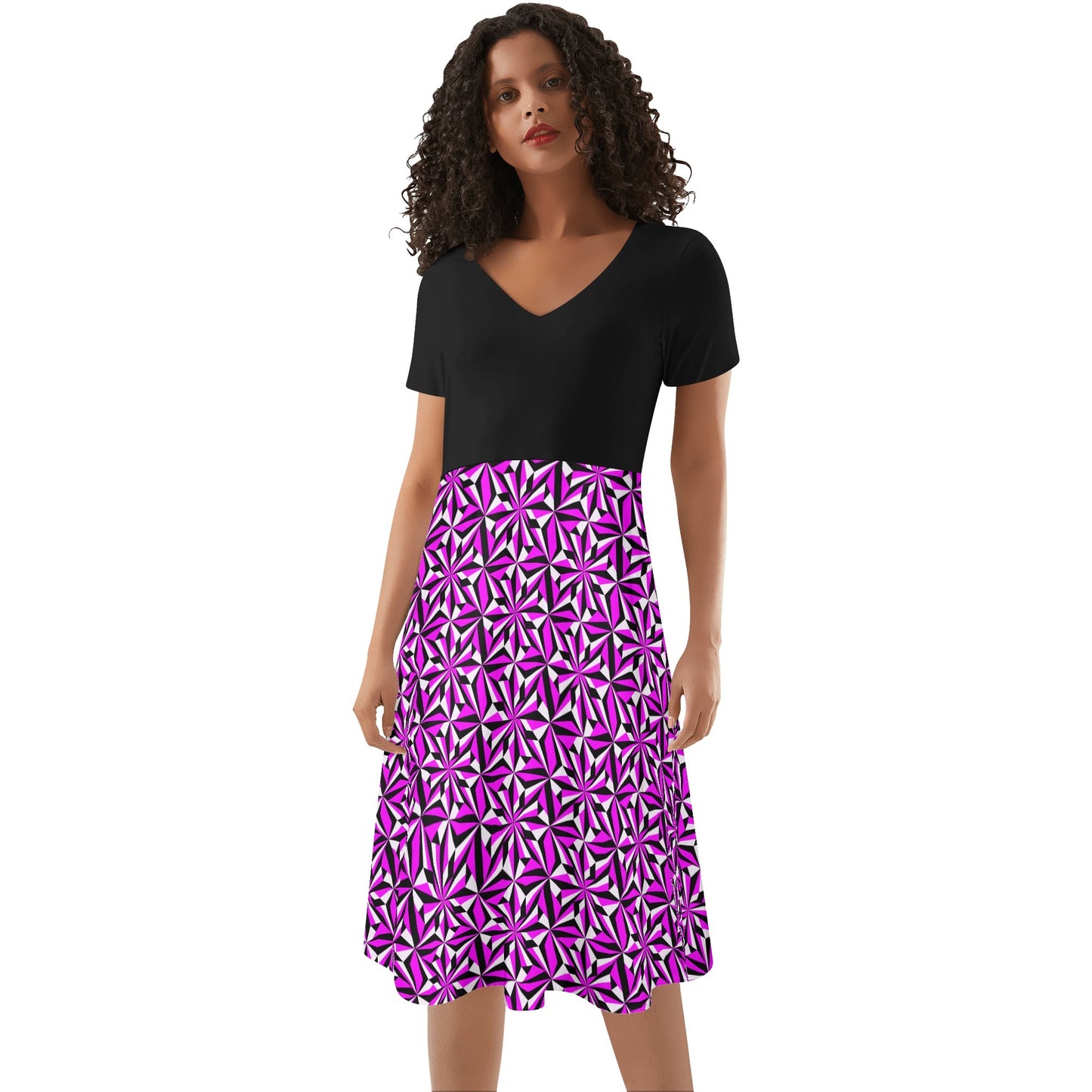 Desert Flowers in Pink - Black Top Summer Dress