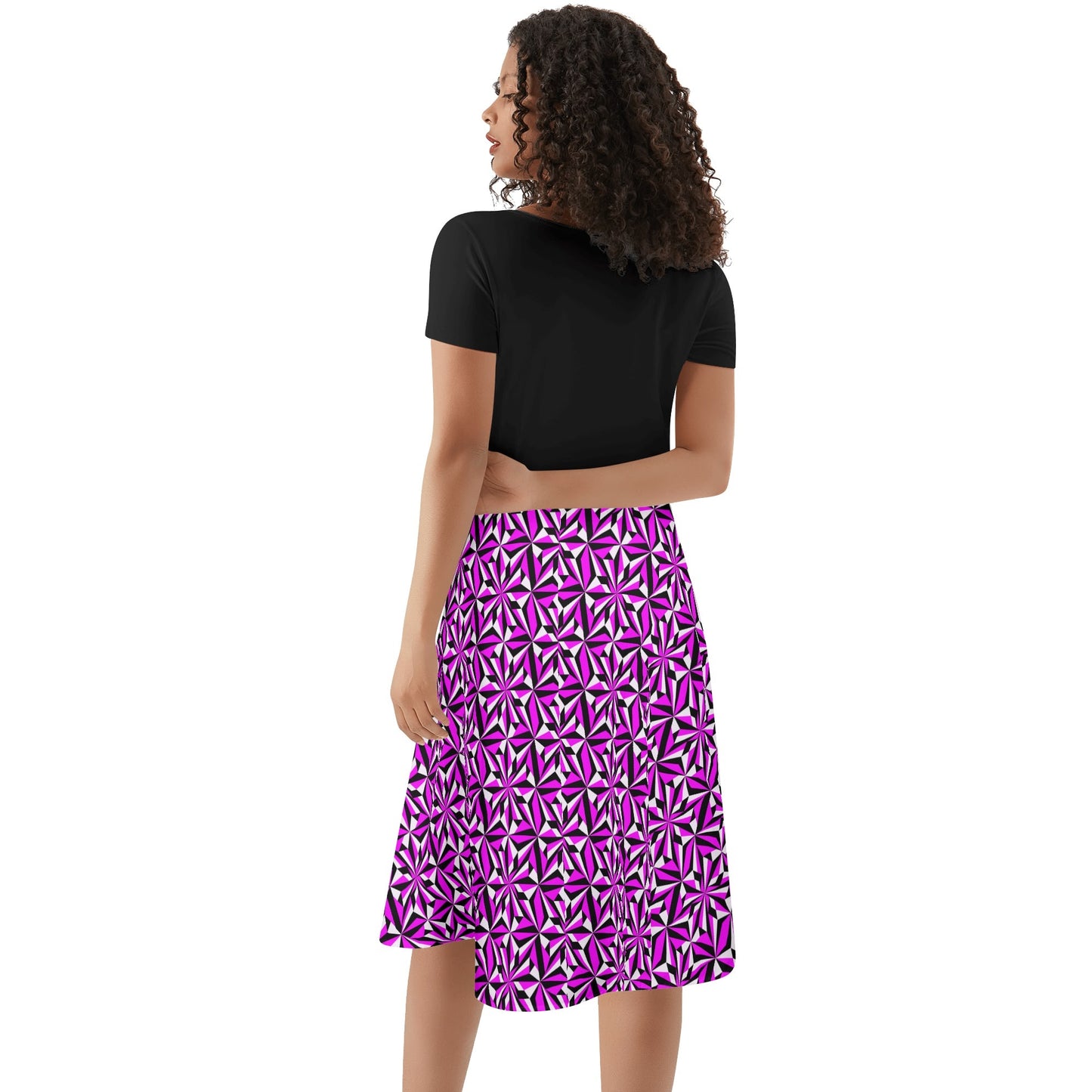 Desert Flowers in Pink - Black Top Summer Dress