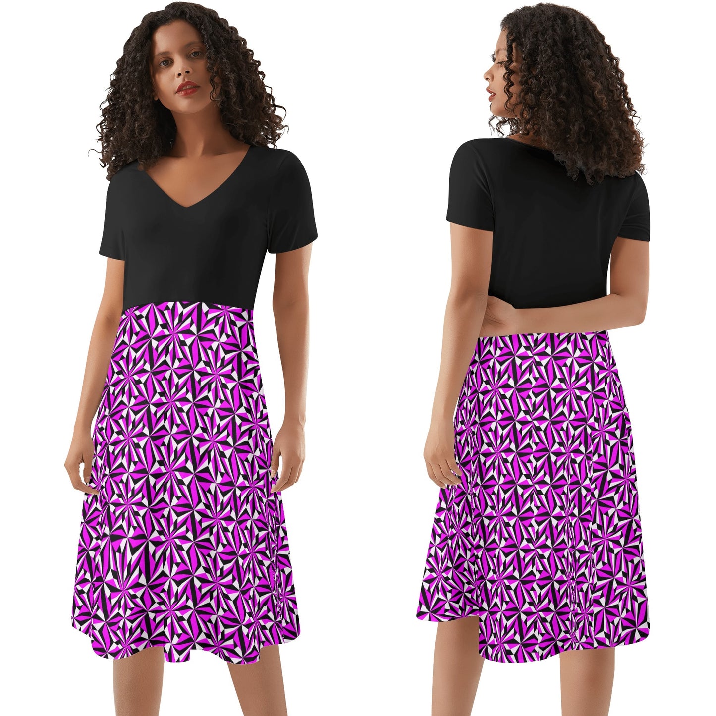 Desert Flowers in Pink - Black Top Summer Dress