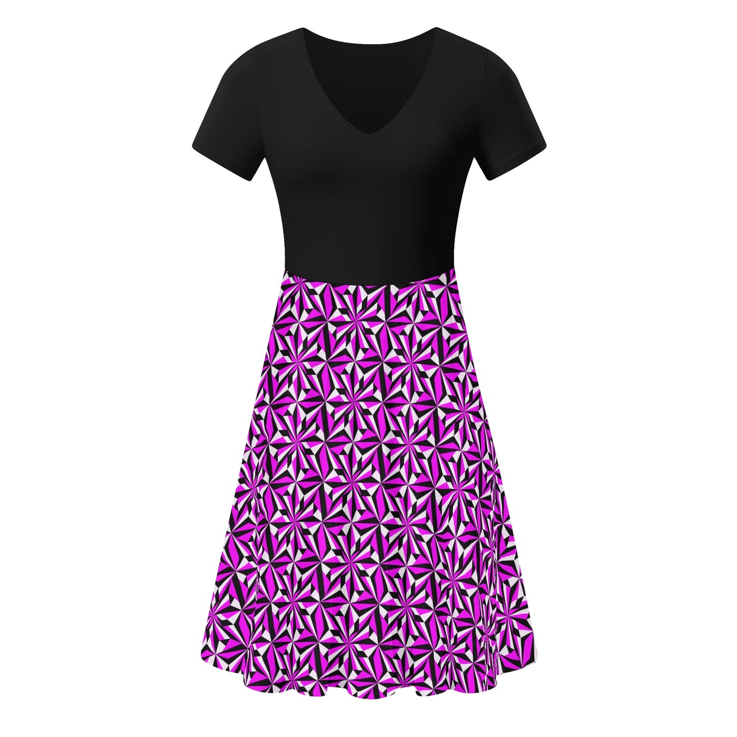 Desert Flowers in Pink - Black Top Summer Dress
