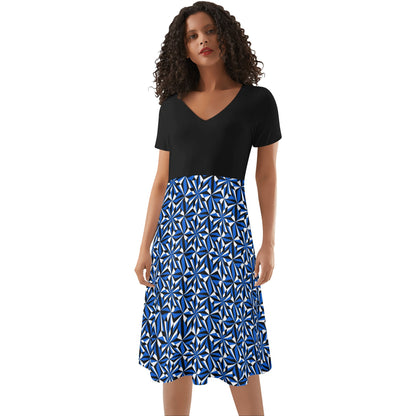 Desert Flowers in Blue - Black Top Summer Dress