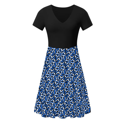 Desert Flowers in Blue - Black Top Summer Dress